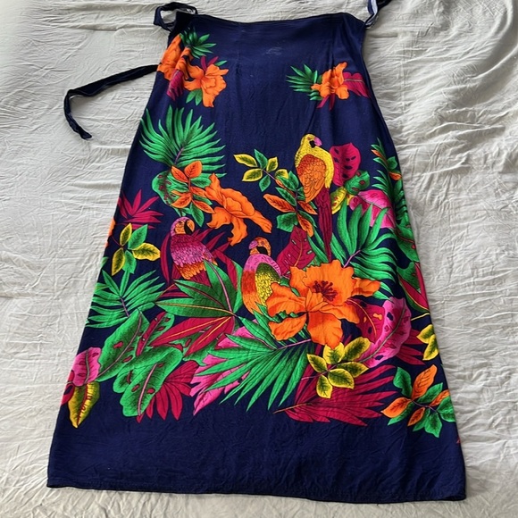 Vintage Two Piece Tropical Print Wrap Skirt & Top - Picture 3 of 7
